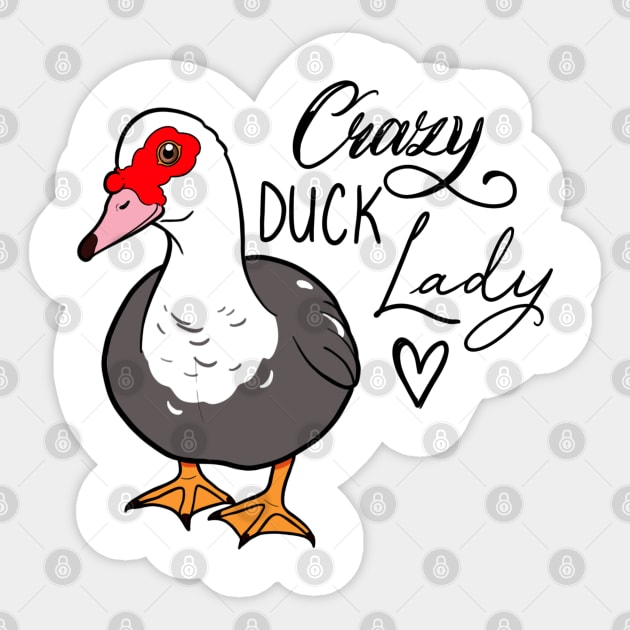 Crazy duck lady female Muscovy grey Sticker by Jurassic Ink